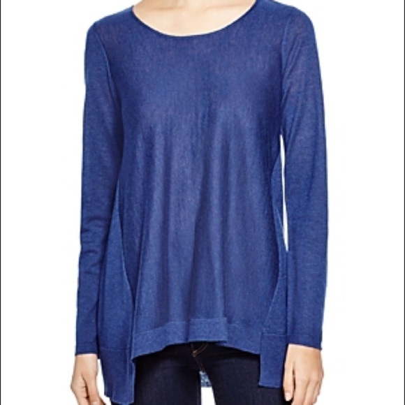 Eileen Fisher Blue Scoop Neck Marino Wool Alpaca Blend Top - Picture 1 of 7